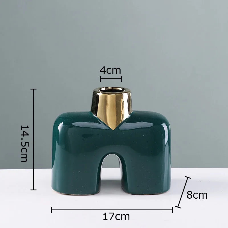 DecorBites™ Gold Geometry Ceramic Vase Desk Decoration Modern Floral Room Decor Vase