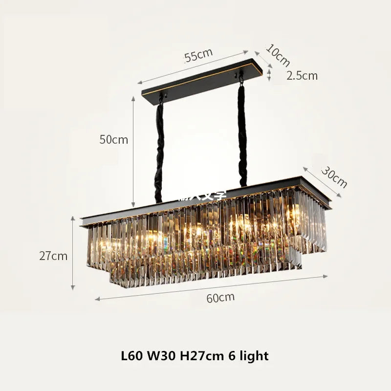 DecorBites™ Gold Black Metal Crystal Pendant Lights Chain Hanging LED Suspension Lamp Fixtures