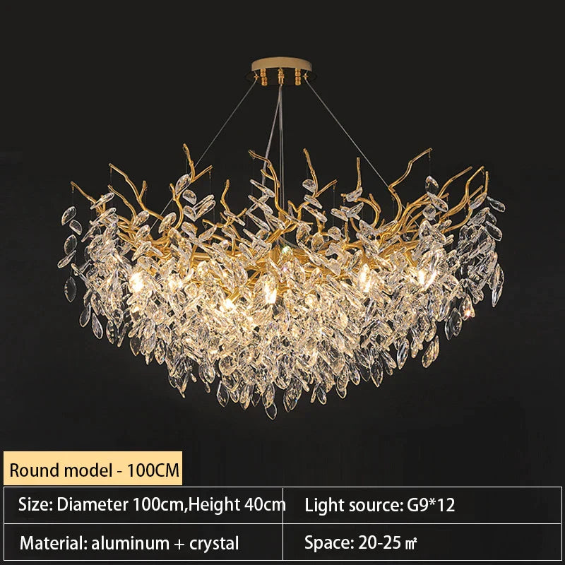 DecorBites™ Crystal Chandelier: Modern Luxury Branch Pendant Light for Living Room, Lobby & Hotel
