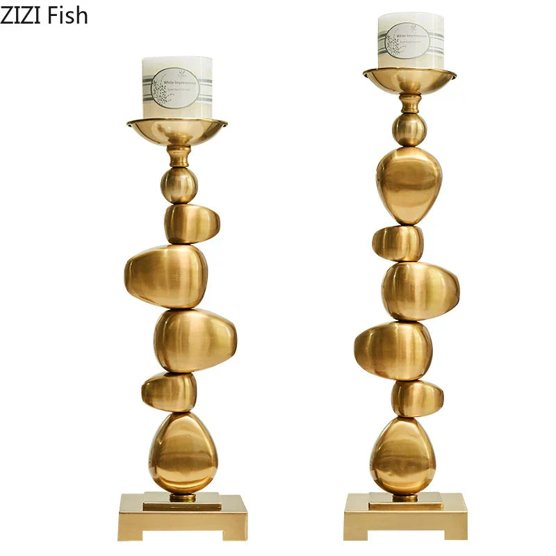 DecorBites™ Golden Alloy Stone Pile Candle Holder Ornament Home Aroma Container