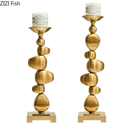 DecorBites™ Golden Alloy Stone Pile Candle Holder Ornament Home Aroma Container