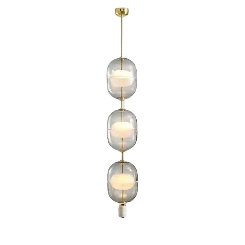 DecorBites™ Clear Gray Amber Glass Pendant Light with Marble Gold Metal Finish
