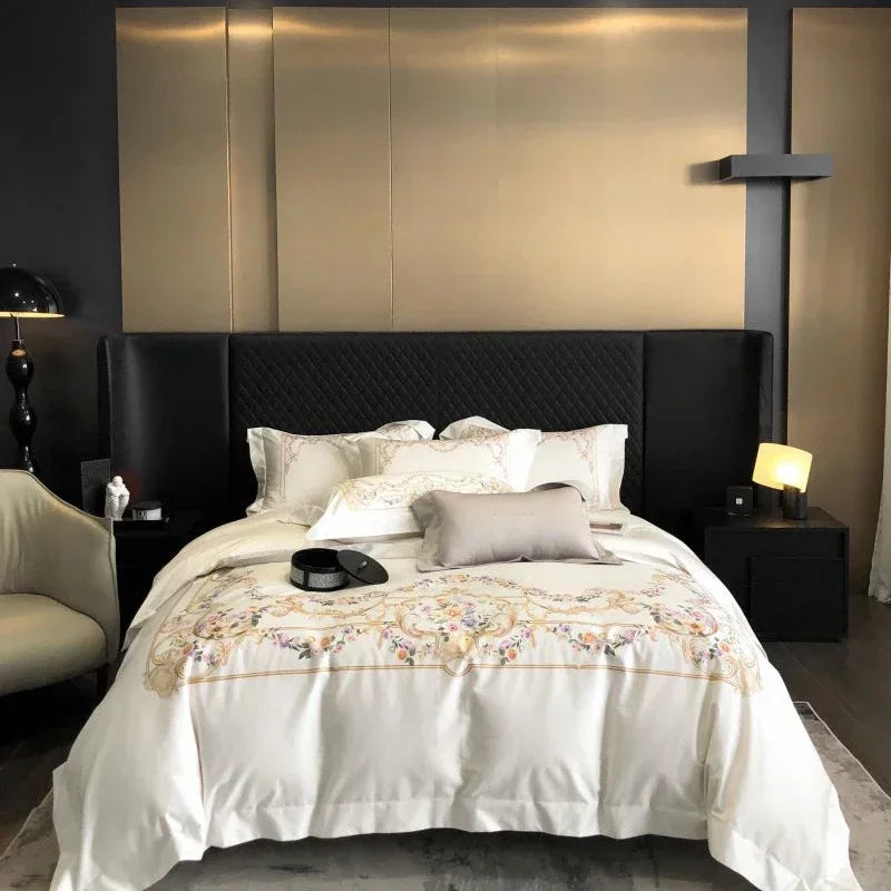 DecorBites™ Egyptian Cotton Bedding Set: Queen King Ru Size Duvet Cover, Sheet, Pillowcase White