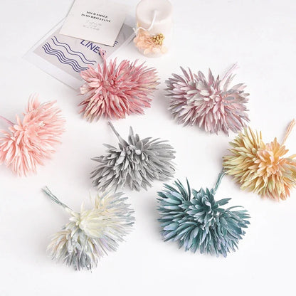 باقة ديكور بايتس™ الصغيرة المصنوعة يدويًا من الحرير، 6 قطع، 12 سم، لتزيين المنزل والزفاف، زهور صناعية