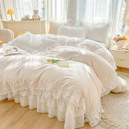 Decobites Lace Ruffles Princess Style 100% Cotton Bedding Set