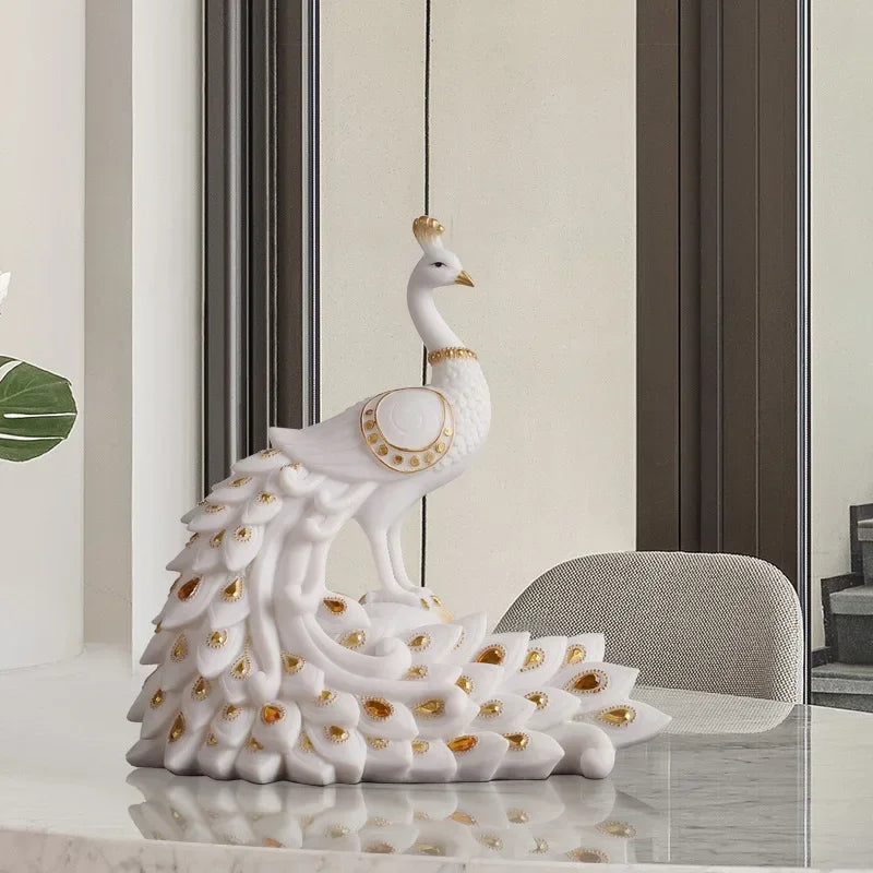 DecorBites™ Golden Phoenix Peacock Sculpture Home Decor Ornament Figurine