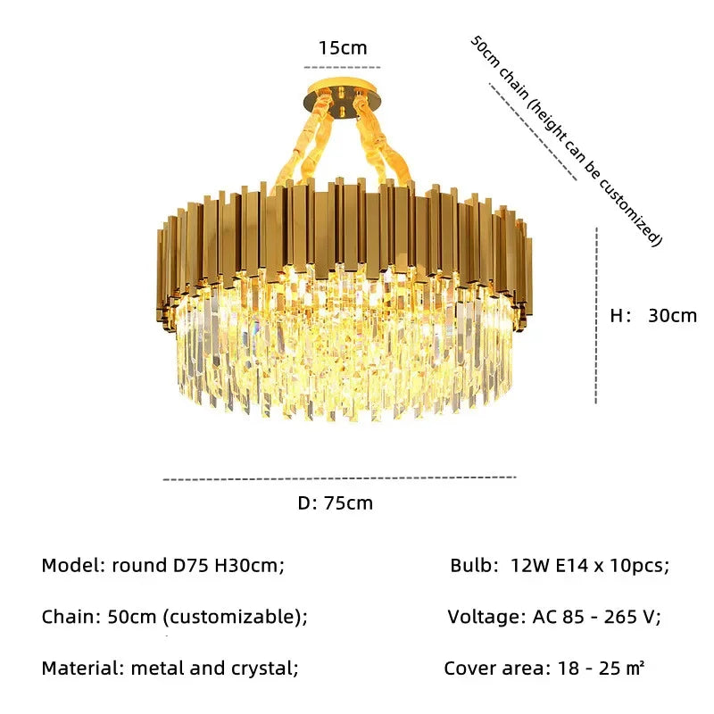 DecorBites™ Gold Crystal LED Pendant Lights for Dining Room - Stunning Indoor Suspension Fixtures