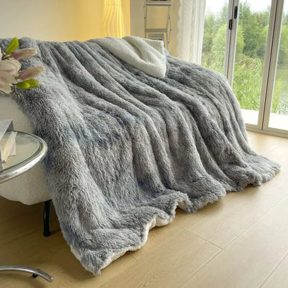 Decobites Shaggy Mink Berber Fleece Patchwork Blanket - Cozy Vintage Style for Winter Warmth