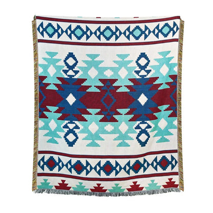 غطاء أريكة من بطانية الشاطئ من DecorBites™ - بطانية منقوشة بنقشة الريف الأمريكي - نسيج قطني مزخرف بشراشيب