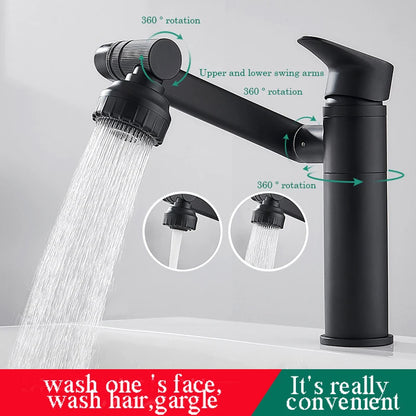 1080° Swivel Bathroom Sink Faucet Basin Faucet Mixer Deck Mounted Splash Proof Water Tap Shower Head Aerators Tapware PIPE x 2