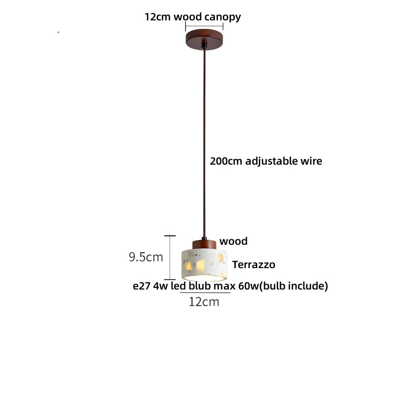 DecorBites™ LED Terrazzo Pendant Lamp White Stone Wood Hanging Light