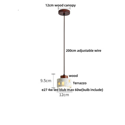 DecorBites™ LED Terrazzo Pendant Lamp White Stone Wood Hanging Light