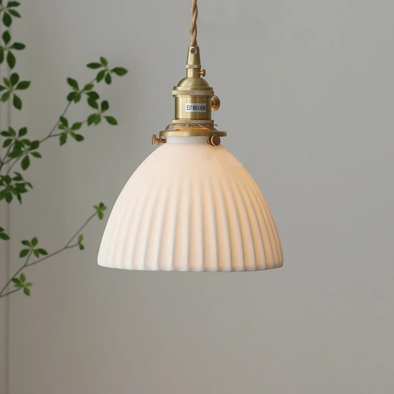 DecorBites™ Ceramic LED Pendant Light Fixture with Adjustable Wire, Brass Knob Switch