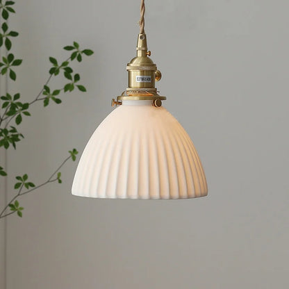 DecorBites™ Ceramic LED Pendant Light Fixture with Adjustable Wire, Brass Knob Switch