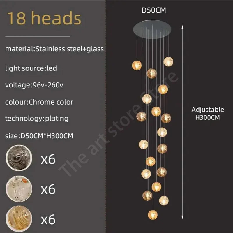 Lámpara de techo espiral de cristal DecorBites™ para una decoración moderna de sala de estar y cocina.