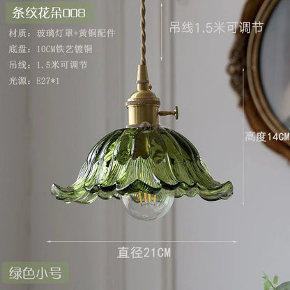 Nordic Flower Glass Pendant Light in Green or Champagne