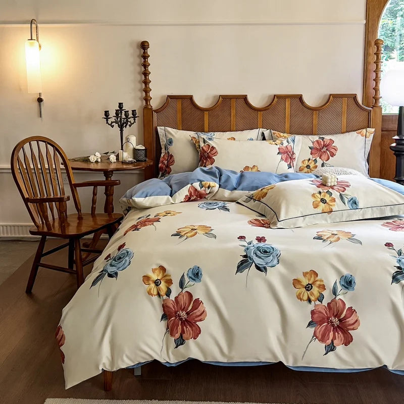 DecorBites™ Egyptian Cotton Bedding Sets - Queen King Ru Size, Print Sheet Pillowcase Duvet Cover Set