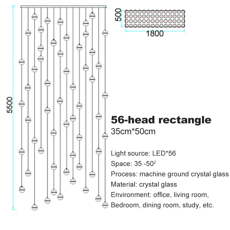 Lámpara de techo de cristal DecorBites™ para escaleras y pasillos, elegante lámpara colgante de cable largo