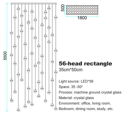 Lámpara de techo de cristal DecorBites™ para escaleras y pasillos, elegante lámpara colgante de cable largo