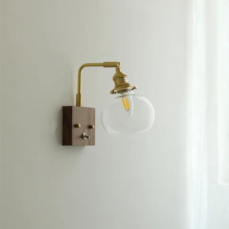 DecorBites™ Clear Glass LED Wall Sconce Walnut Copper Modern Stair Light Fixtures