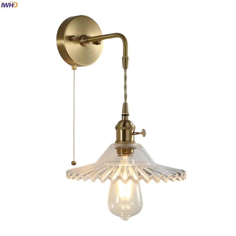 DecorBites™ Brass Glass LED Wall Sconce Light for Living Room, Bedroom, Bathroom