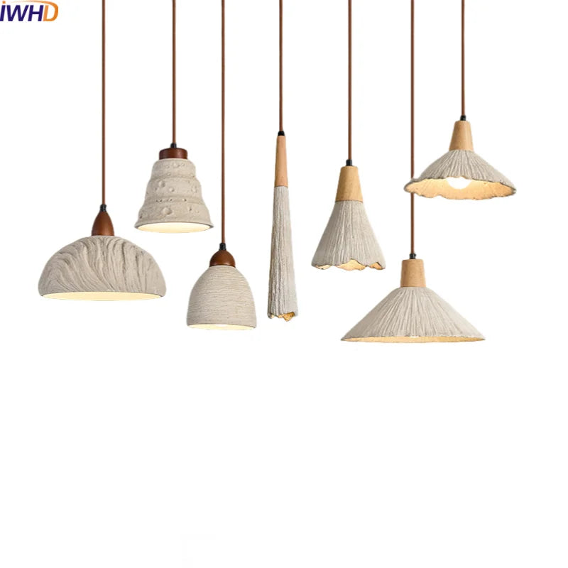 DecorBites™ LED Pendant Lights for Modern Decor with Cement Wood Design
