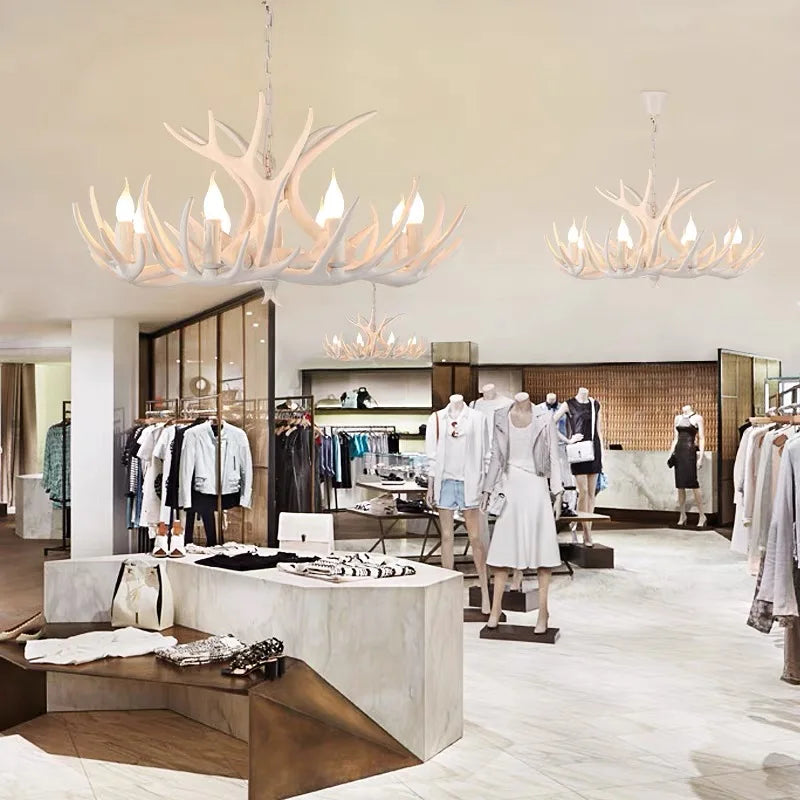 ثريا DecorBites™ Antler: إضاءة معلقة من الراتنج على شكل قرن الغزال للمنزل والمطعم والفندق