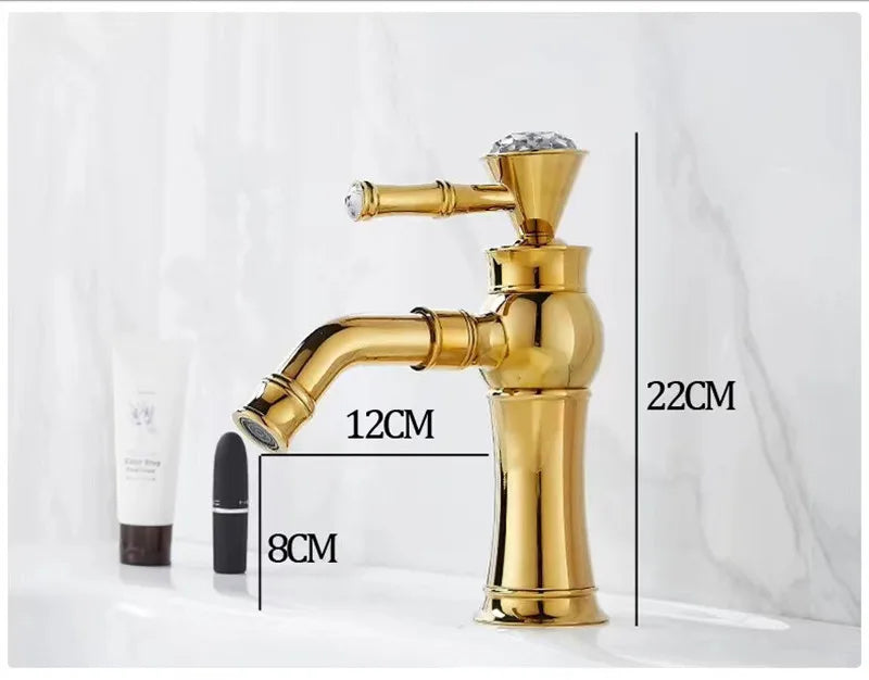 DecorBites™ Gold Brass Bathroom Faucet Single Handle Deck Mounted Basin Mixer Tap