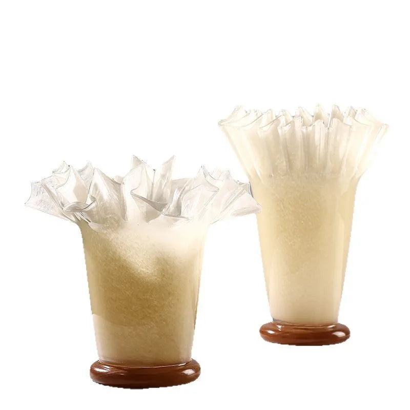 Jarrón de Vidrio Grande Decorbites™ con Borde de Hoja de Loto para Decoración del Hogar