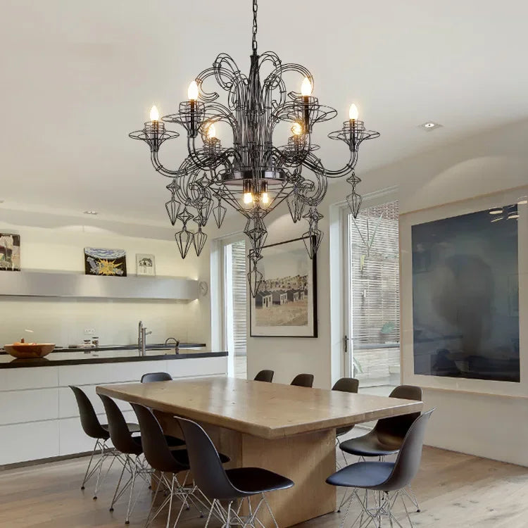 DecorBites™ Baroque Black Candle Chandelier Pendant Lamp for Bedroom, Living Room & Restaurant