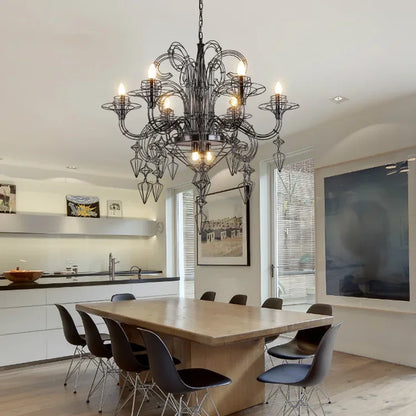 DecorBites™ Baroque Black Candle Chandelier Pendant Lamp for Bedroom, Living Room & Restaurant