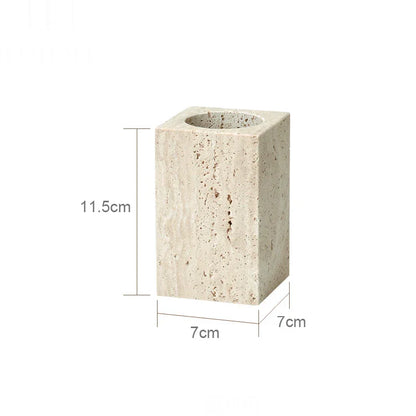 DecorBites™ Beige Travertine Marble Bathroom Accessories Set - Soap Dispenser, Soap Dish, Reed Diffuser