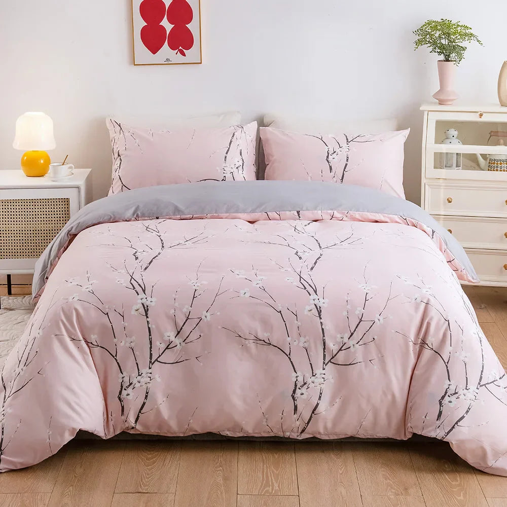 Decobites Plum Blossom Queen Duvet Set: Skin-Friendly, Comfortable & Durable