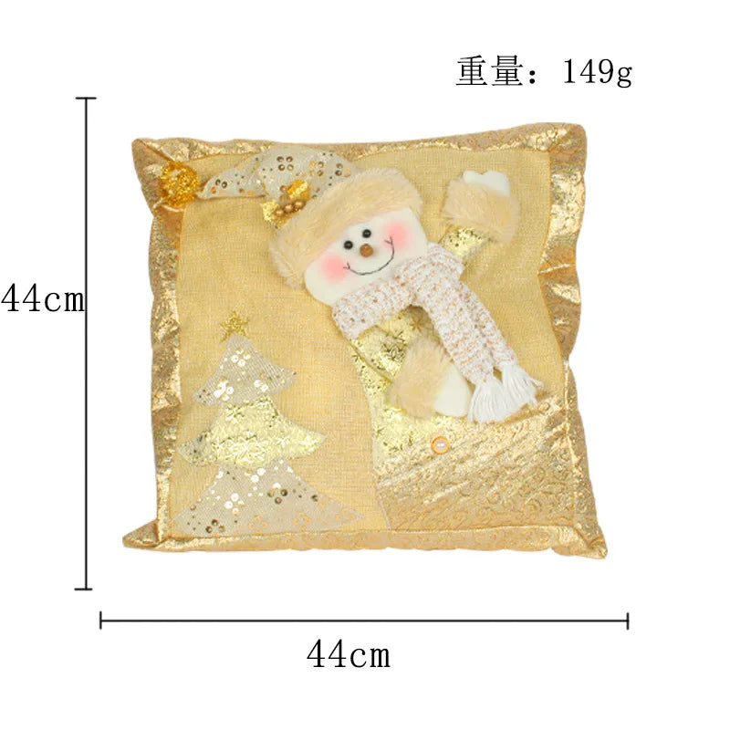 DecorBites™ Christmas Snowman Elk Santa Claus Gold Embroidered Pillowcase