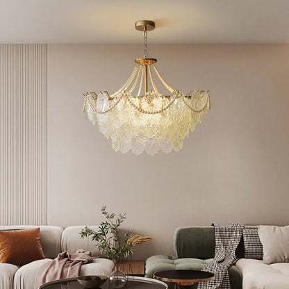 DecorBites™ Clear Glass LED Chandelier: Modern French Style for Living Room, Bedroom, Kitchen.