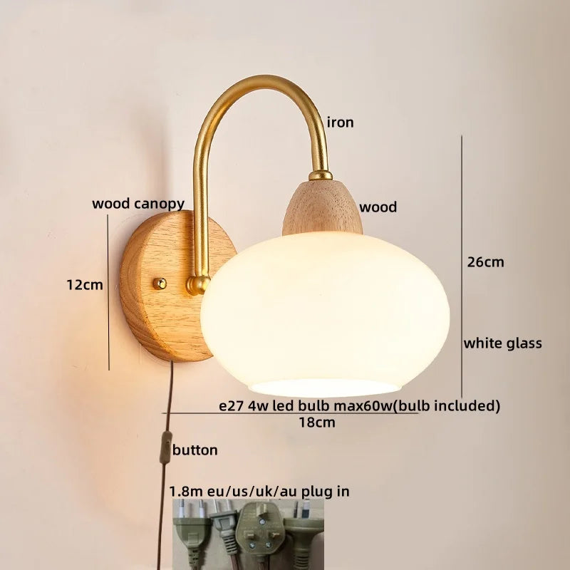 Luces de pared LED de vidrio y madera Decorbites™ Decoración para dormitorio, sala de estar, café, espejo, lámpara de mesita de noche