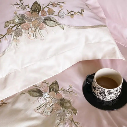 Decobites Lily of the Valley Chic Flowers Embroidery Bedding Set 1000TC Egyptian Cotton