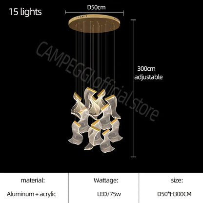 ثريا الدرج الفاخرة الأكريليكية من DecorBites™ - إضاءة ديكورية للفيلا، والردهة، وغرفة المعيشة