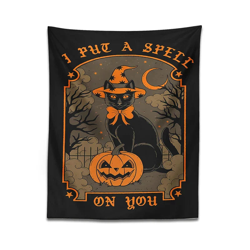 Decorbites™ Tapiz de gato de Halloween colgante de pared para decoración hogareña dulce y espeluznante