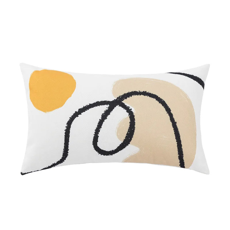 غطاء وسادة من الكتان القطني بطبعة هندسية تجريدية من DecorBites™، غطاء وسادة مزخرف على الطراز الاسكندنافي