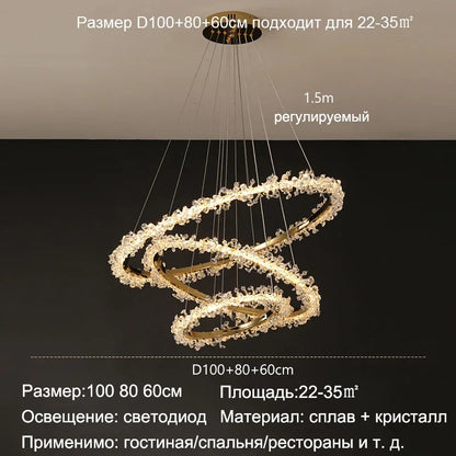 DecorBites™ Golden Crystal LED Round Chandelier for Luxury Indoor Lighting