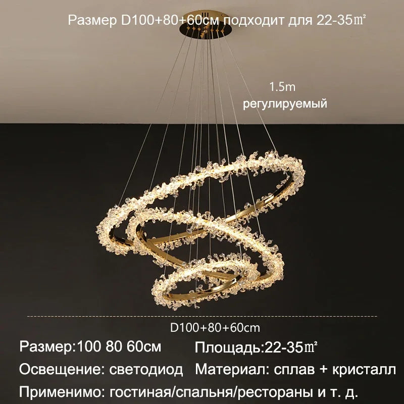 Decorbites™ Lámpara de Araña Redonda LED de Cristal Dorado para Iluminación de Lujo en Interiores