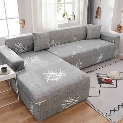 Decobites Printed Elastic Corner Sofa Cover Stretch Slipcovers for L Shaped Sectional Sofas