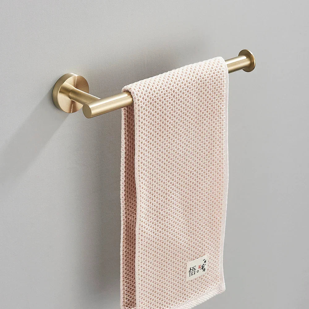 DecorBites™ Brushed Gold Bathroom Hardware Set: Towel Bar, Paper Holder, Robe Hook