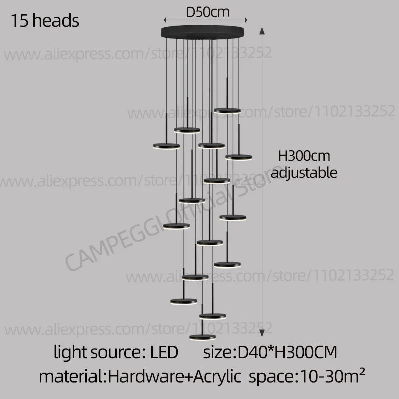 DecorBites™ Golden Black LED Long Chandelier for Home, Restaurant, and Cafe