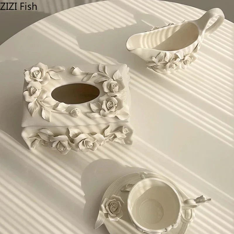 DecorBites™ Camellia Flower Ceramic Tissue Box - Modern Home Decor