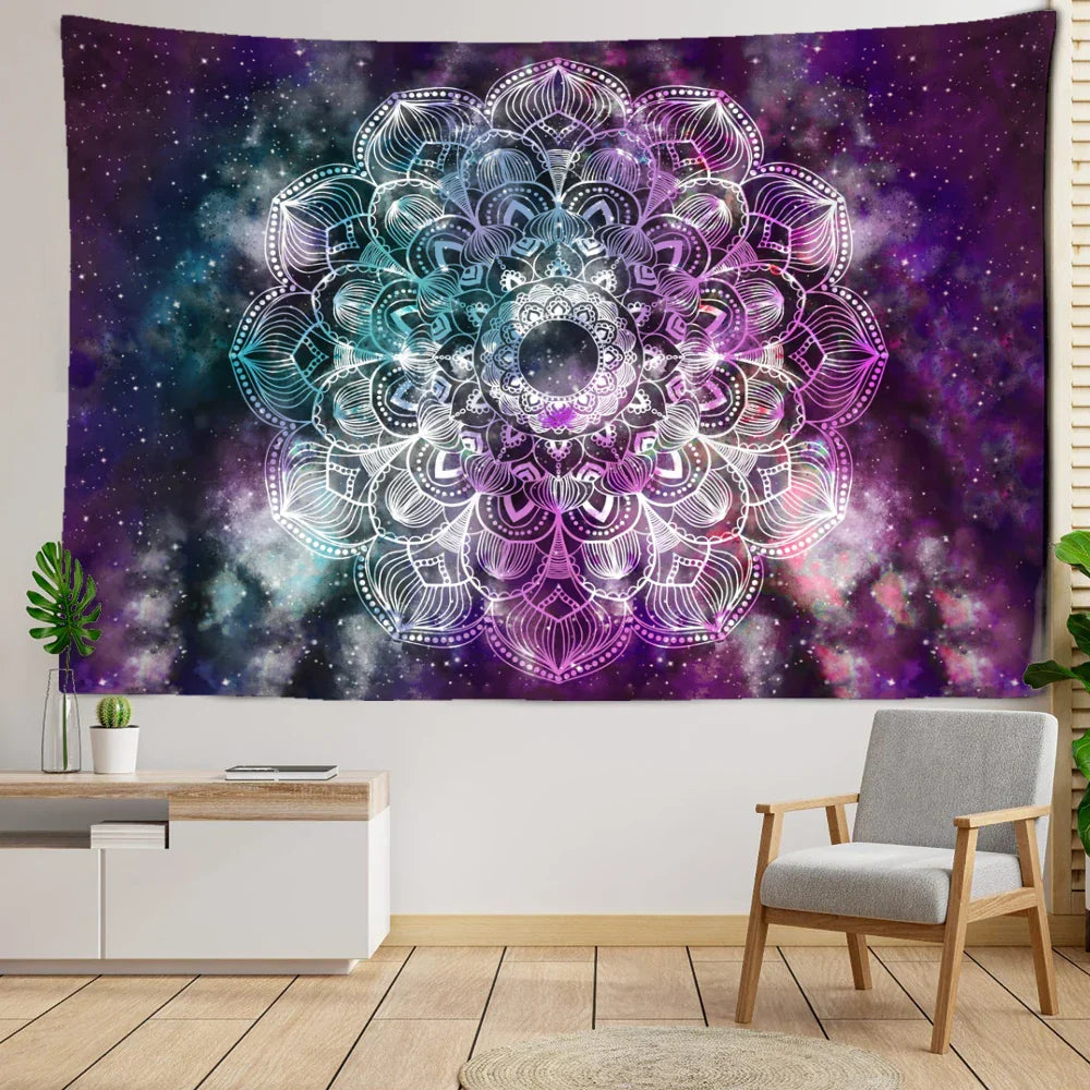 Decobites Purple Starry Sky Mandala Tapestry Wall Hanging - Bohemian Tropical Aesthetics