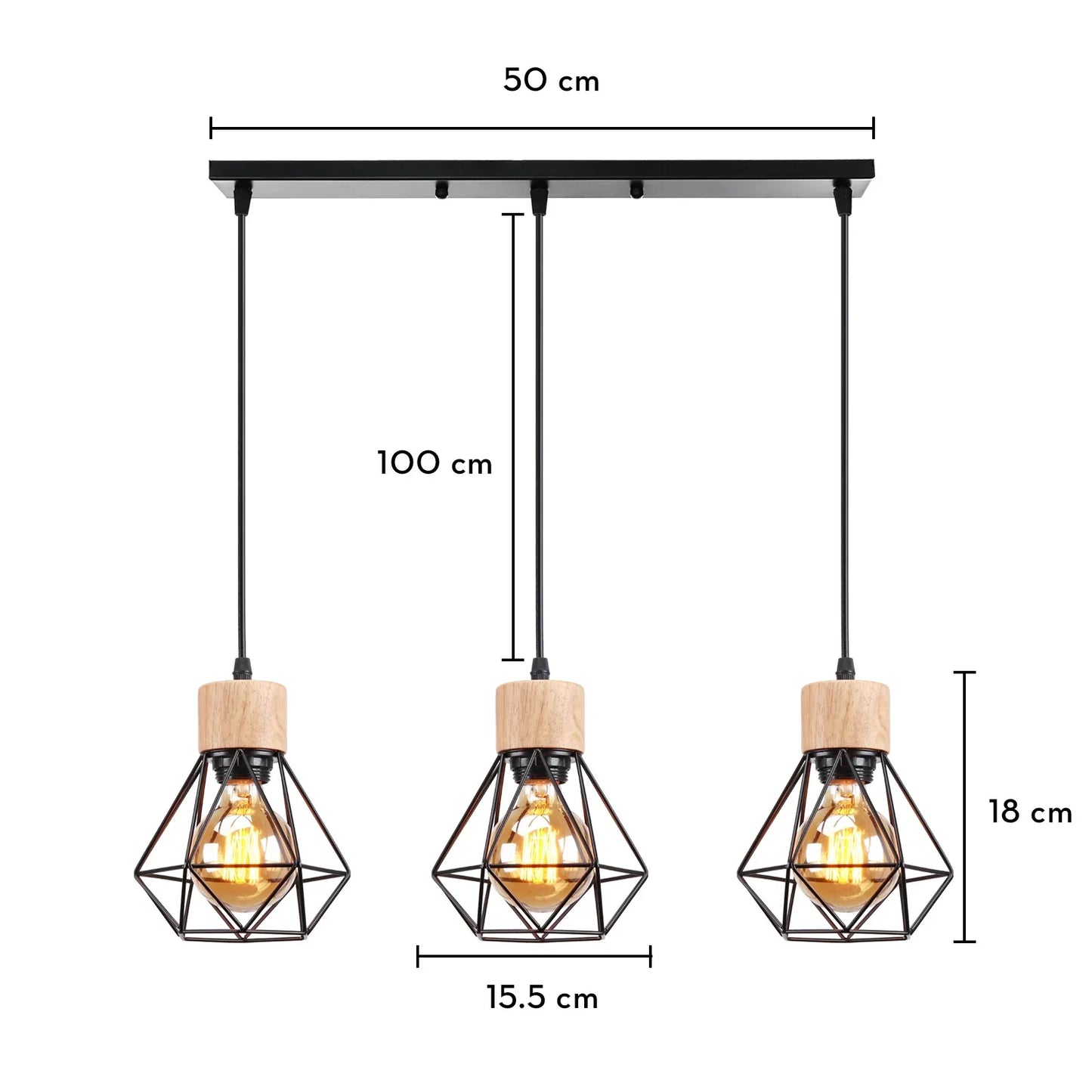 DecorBites™ Industrial Wood Pendant Chandelier for Dinning Living Room Kitchen LED Fixture