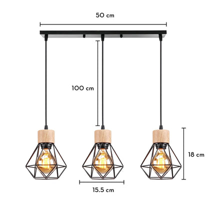 DecorBites™ Industrial Wood Pendant Chandelier for Dinning Living Room Kitchen LED Fixture