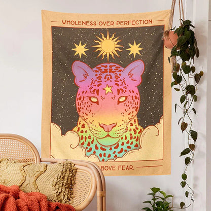 Decobites Vintage Tarot Tiger Leo Sun Moon Tapestry Wall Hanging